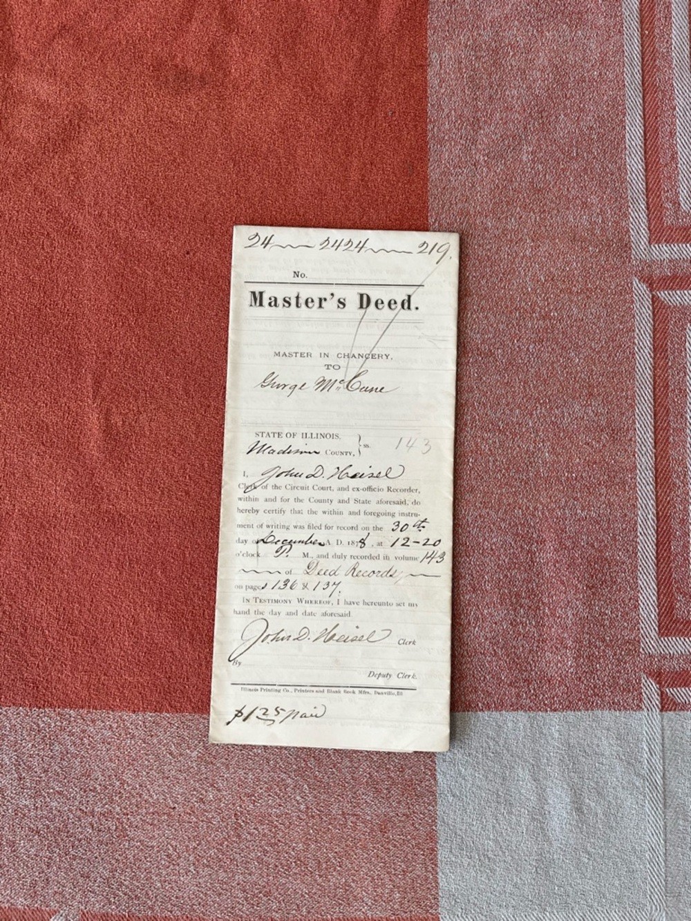 Original 1878 Master’s Deed Document